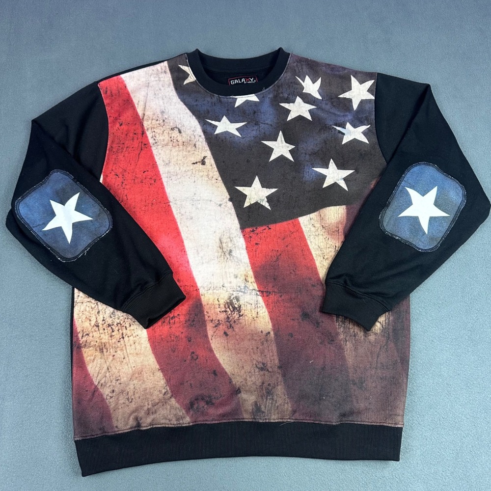 Galaxy by Harvic Mens American Flag Distressed Graphic Sweatshirt XL Black Star